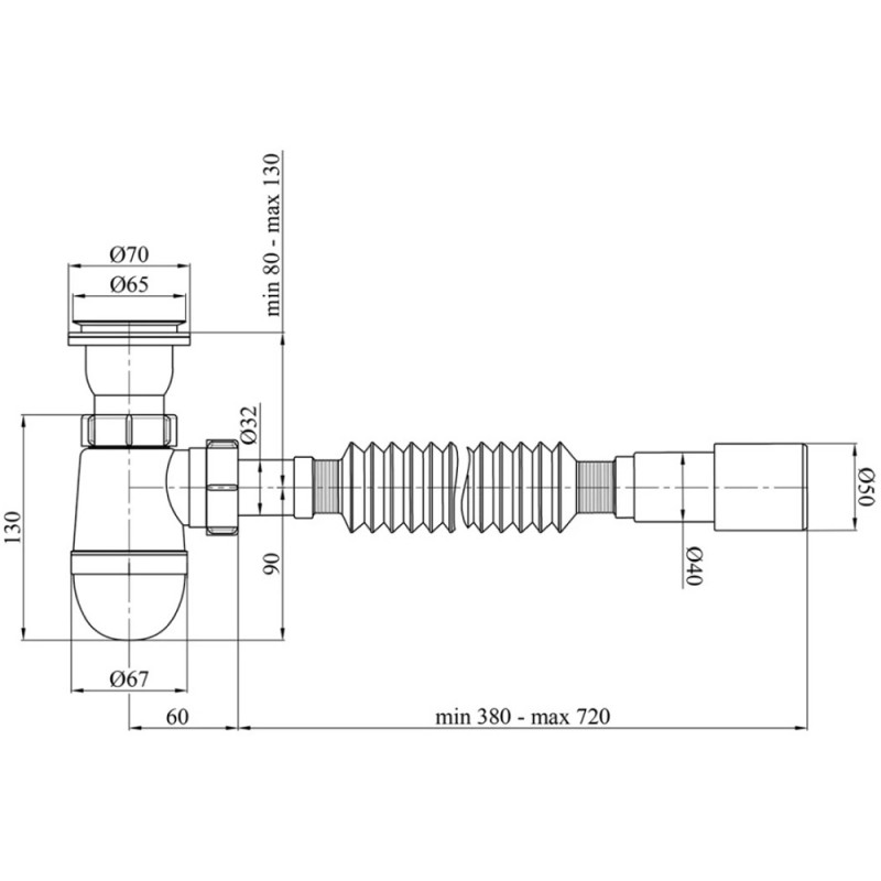 Сифон для кухонної мийки Kroner KRP - TW01 1 1/2"х40/50 мм