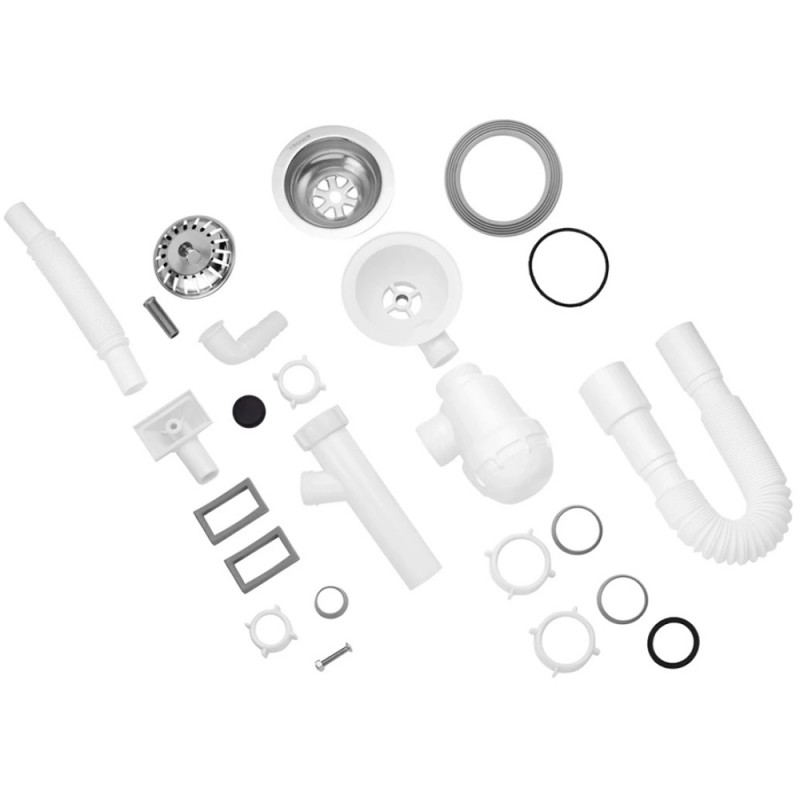 Сифон для кухонної мийки Kroner KRP - KS02-1 3 1/2"х40/50 мм з відводом для пральної машини, з квадратним переливом