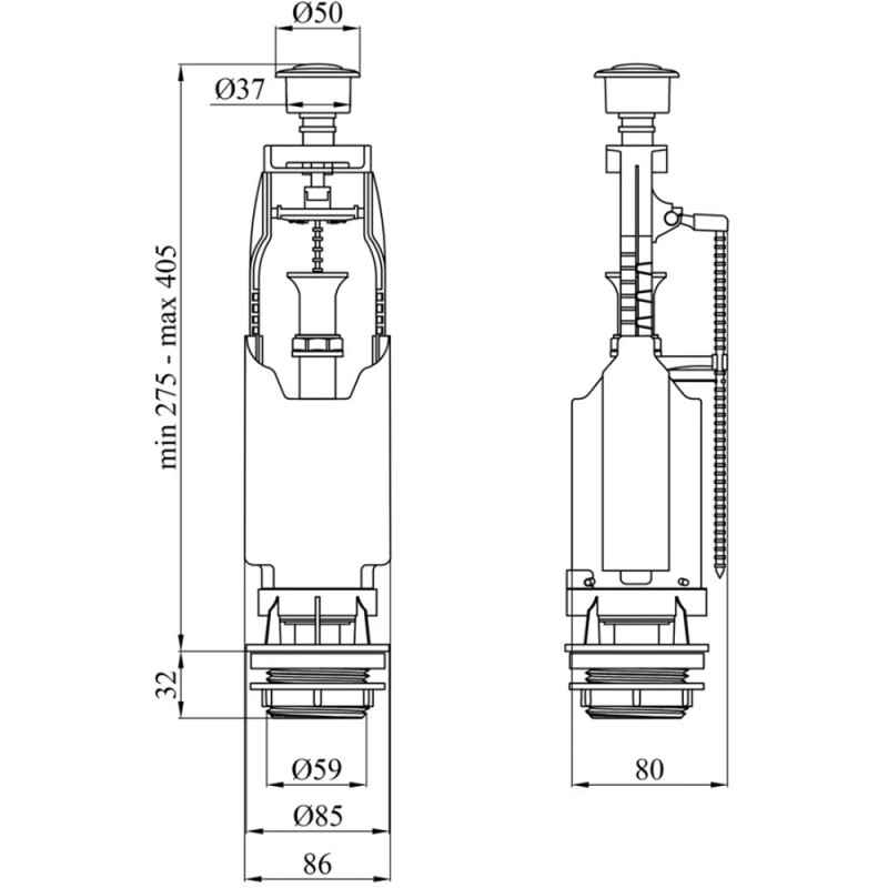 Зливний клапан для бачка унітаза Kroner KRP - SB68 з одинарною кнопкою