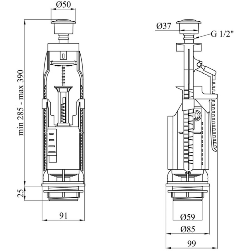 Зливний клапан для бачка унітаза Kroner KRP - DB77 з подвійною кнопкою
