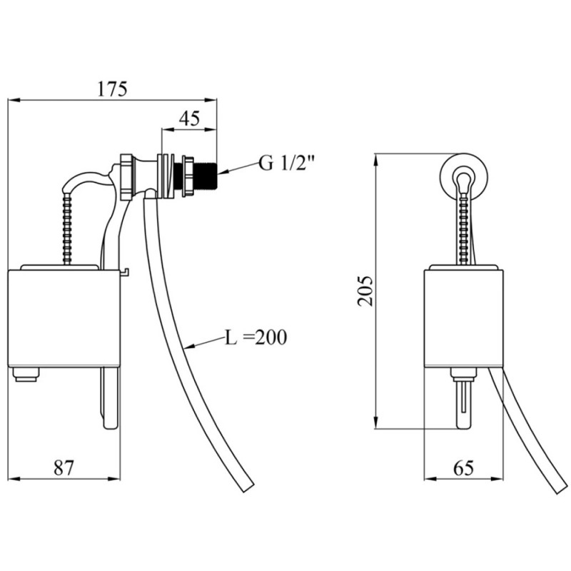 Наливний клапан для бачка унітаза Kroner KRP - SV54 з боковим підведенням 1/2"