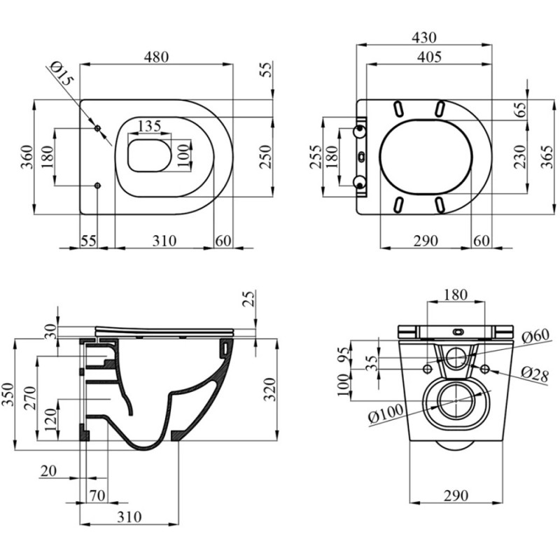 Унітаз підвісний Kroner Harz WHI483632 TORNADO безобідковий з сидінням