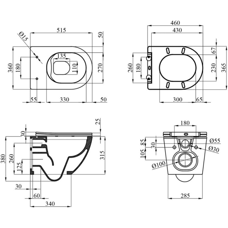 Унітаз підвісний Kroner Harz WHI523632 RIMLESS безобідковий з сидінням