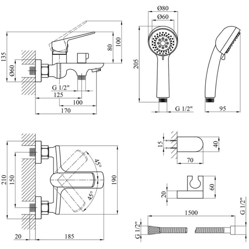 Змішувач для ванни Kroner KRP Dorn - C060