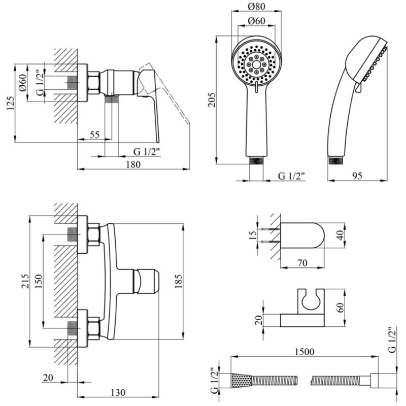 Змішувач для душу Kroner KRP Dorn - C050