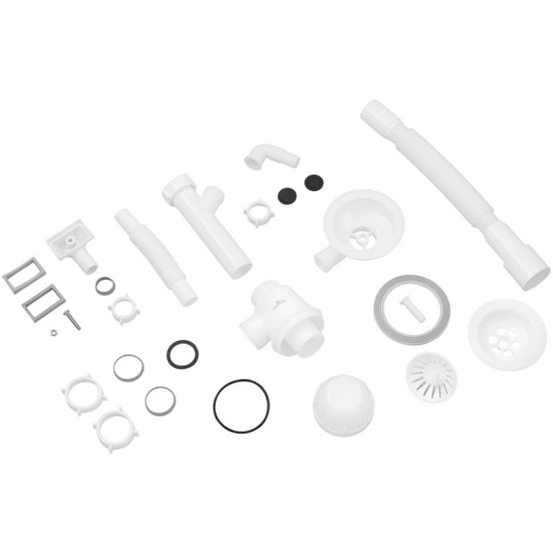 Сифон для кухонної мийки Kroner KRP KS02-1WHI 3 1/2"х40/50 мм з відводом для пральної машини, з квадратним переливом