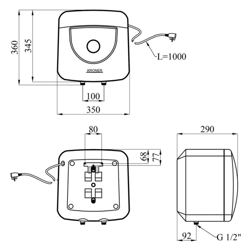 Водонагрівач Kroner Small K10SA1.5 з мокрим ТЕНом