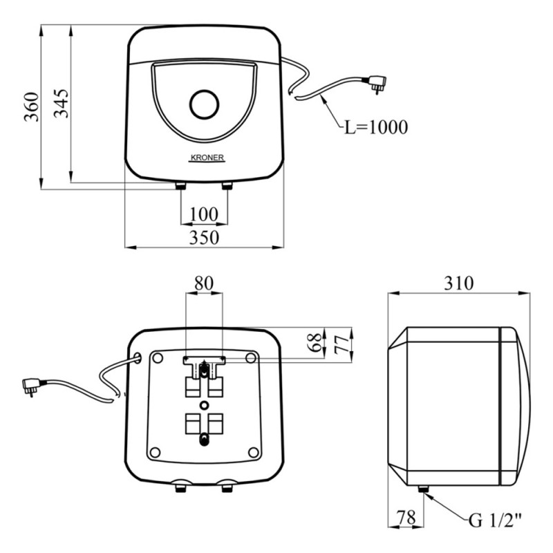 Водонагрівач Kroner Small K15SA1.5 з мокрим ТЕНом