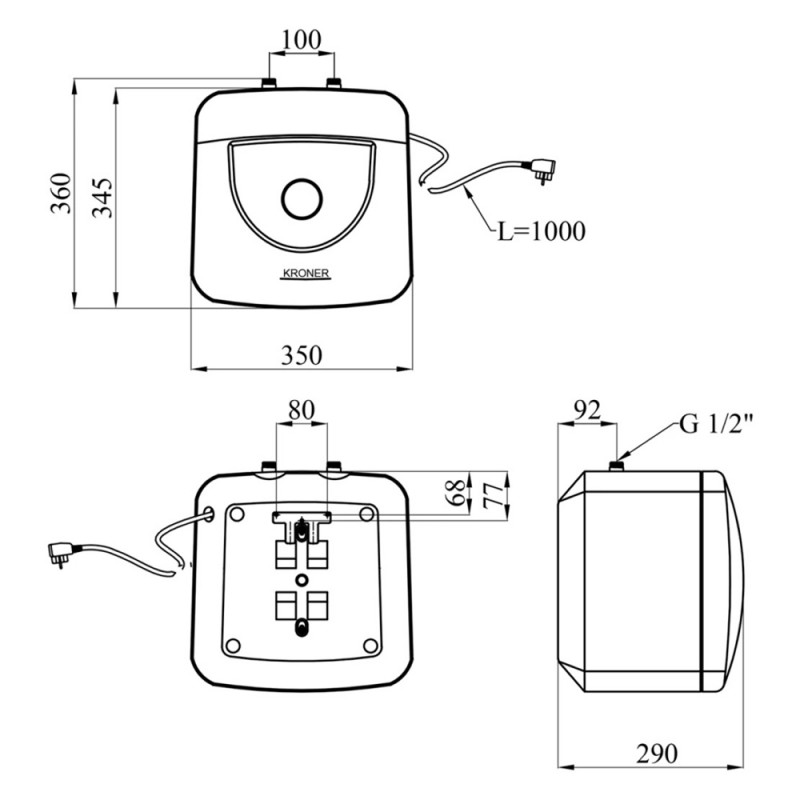 Водонагрівач Kroner Small K10SU1.5 з мокрим ТЕНом