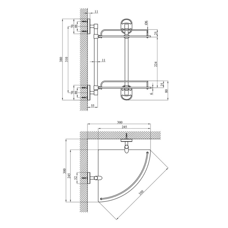 Полиця для ванної кімнати кутова Kroner KRM Elbe - ACG2907-2