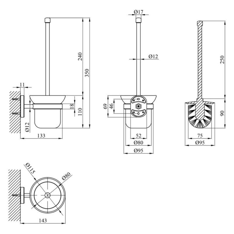 Йоржик для унітазу настінний Kroner KRM Elbe - ACG2910