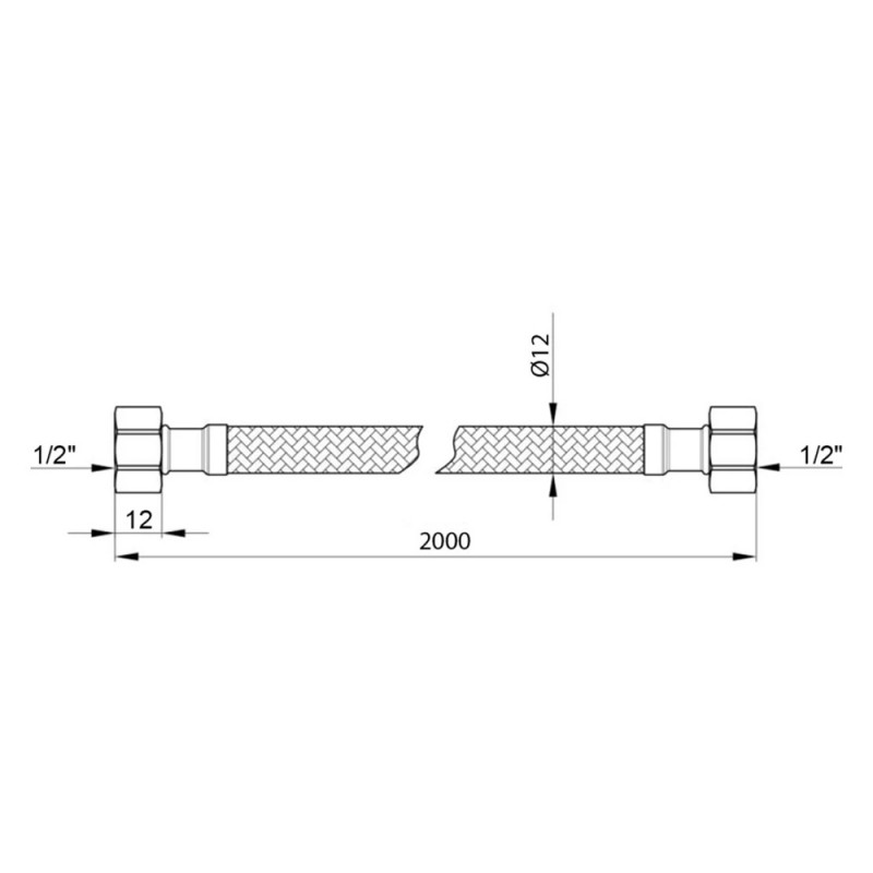 Гнучка підводка для підключення води Kroner KRP-200 1/2"х1/2" ВВ в обплетенні з нержавіючої сталі