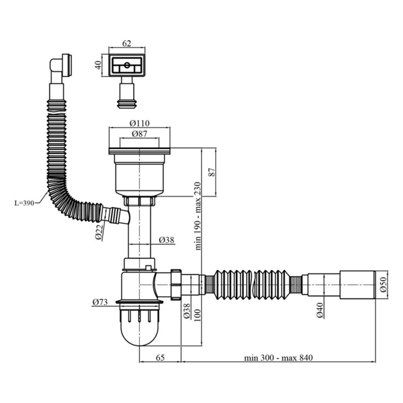Сифон для кухонної мийки Kroner KRP Siphon - 021 3 1/2"- 50/40 мм
