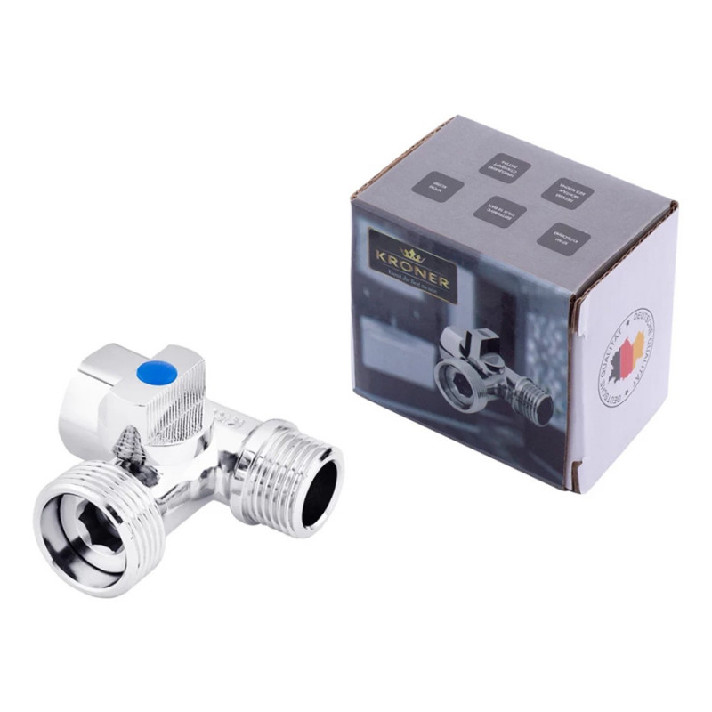 Кран приладовий 3-х ходовий Kroner KRP Eckventil C103 1/2''х3/4''х1/2'' ЗЗВ
