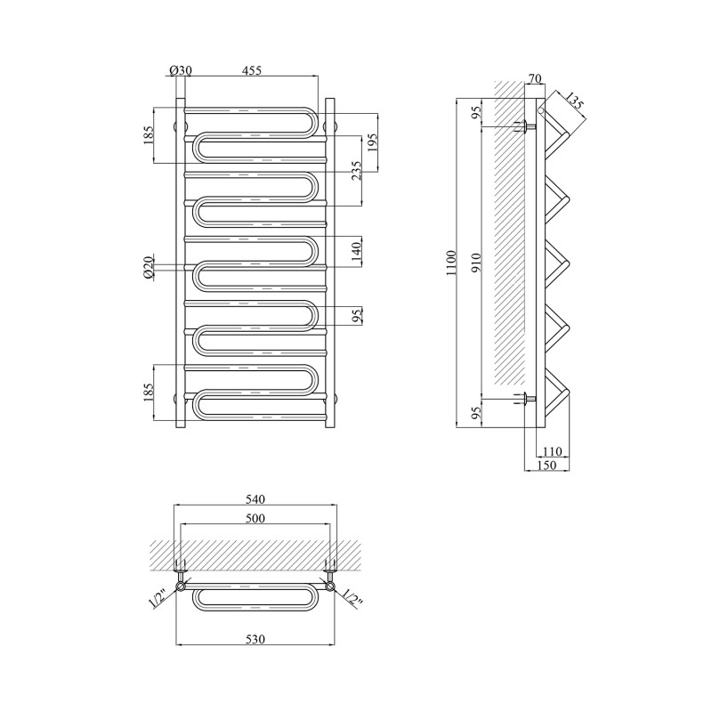 Рушникосушарка водяна Kroner Ілюзія ДІ07 1100х530