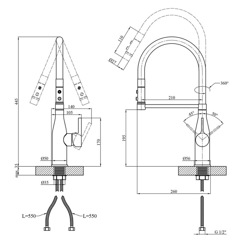 Змішувач для кухні Kroner KRP Ersel - SCH03112BLK