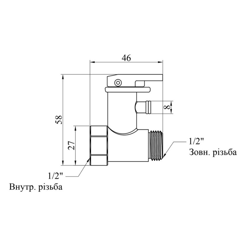 Запобіжний клапан для бойлера Kroner 1/2" ВЗ з ручкою нікельований 38000020