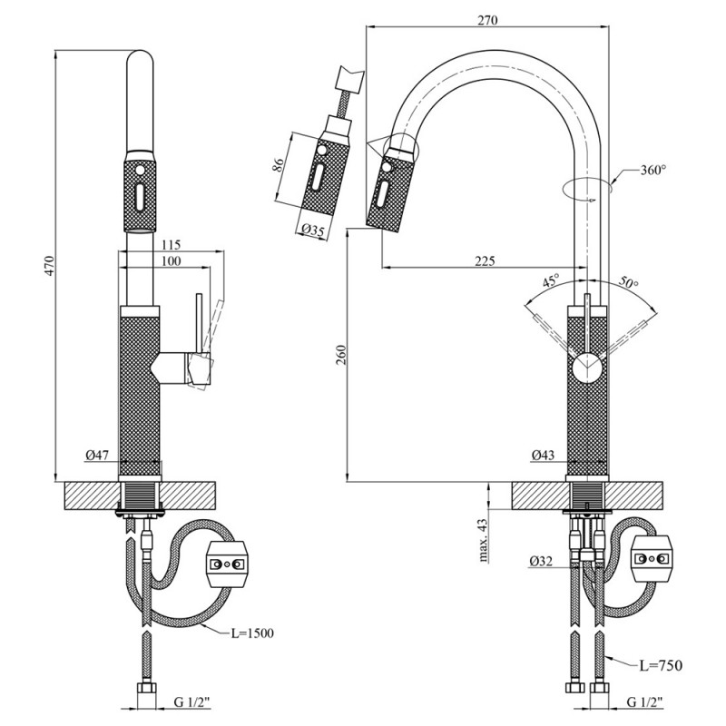 Змішувач для кухні Kroner KRP Edelstahl Berg - GRP030-T