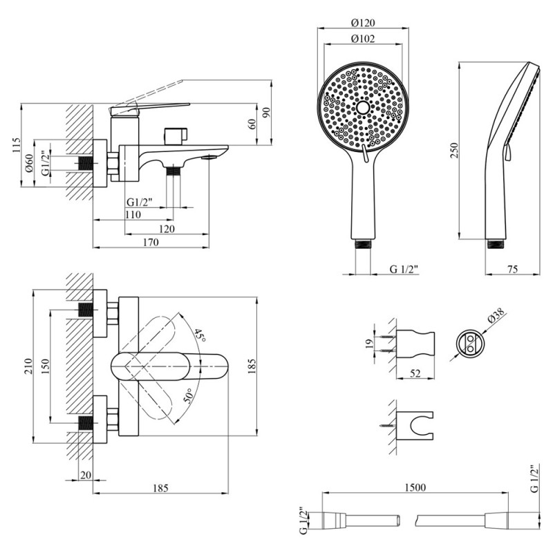 Змішувач для ванни Kroner Element 211315-3801