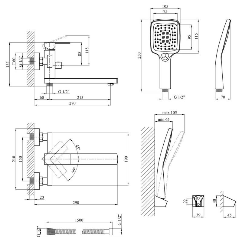 Змішувач для ванни Kroner KRP Edelstahl Kubus - PVD070
