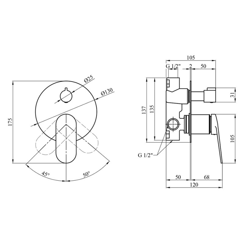 Змішувач прихованого монтажу для душу Kroner Element 211337-5301